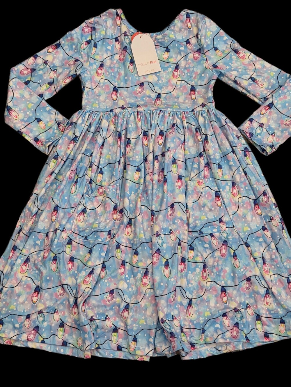 Mila & Rose  Christmas Lights Dress with pockets Girls 7/8